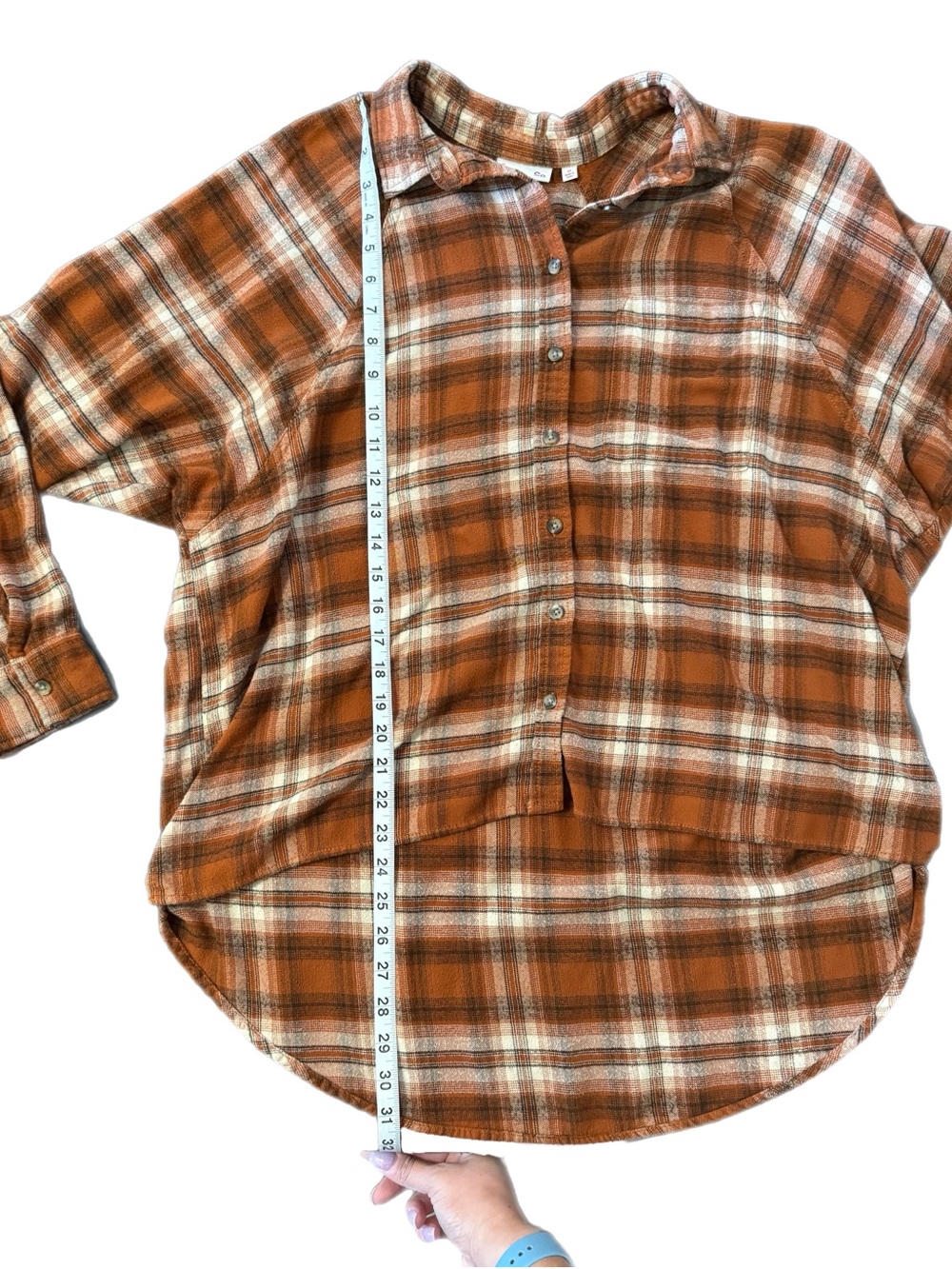 SO Orange / Brown  Plaid Button-Down High Low Shirt Size M - Picture 6 of 9